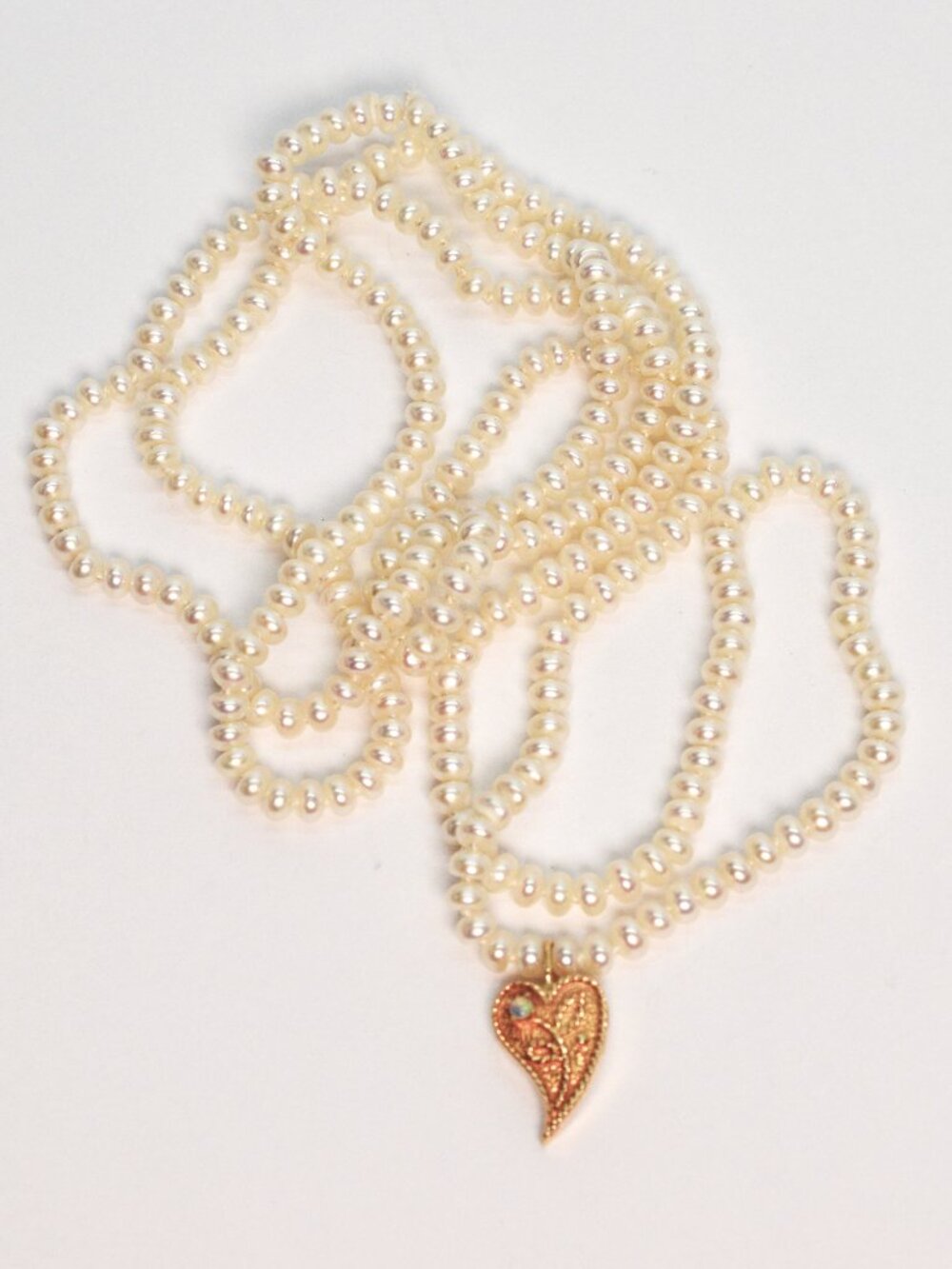 Button Pearl Necklace 30" Infinity w Fixed 14K YG & Opal Pendant